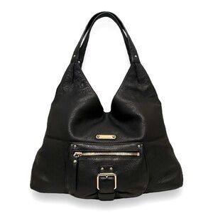 Michael Kors Black Leather Hobo Shoulder Bag with Gold Hardware